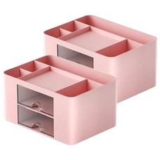 Mega 簡約雙抽屜桌面文具盒 19.5 x 14 x 10cm, 粉色, 2個