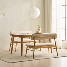 삼익가구 나폴리 포세린 세라믹 원목 1400 식탁 + 벤치 세트 4인용 방문설치, 식탁(베이지 + 내추럴) + 벤치(내추럴), 벤치의자 2