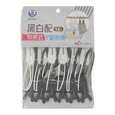 名仕 可吊式Y型衣夾 12入, 黑白配, 3包