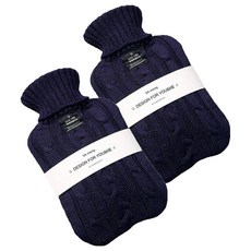 EVER HOUSE 基本款保溫熱水袋 2L + 針織套組 海軍藍, 2套