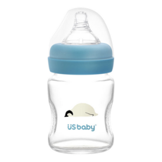 US baby 優生 真母感玻璃奶瓶, α33安心係數 人體工學弧形設計, 企鵝, 120ml, 1個