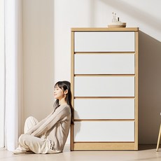헤이몰리 자이언트 광폭 서랍장 방문설치, 오크 + 화이트, 5단