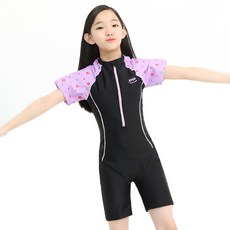 zetessport 女童短袖三分連身求生泳衣 2565