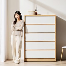 헤이몰리 자이언트 광폭 서랍장 방문설치, 오크 + 화이트, 5단