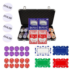 dasasadang.com國際規格拉斯維加斯遊戲籌碼 300入+銀色盒子+撲克牌 4入+荷官籌碼 4入+方形籌碼 4入+骰子, 1套, 混色