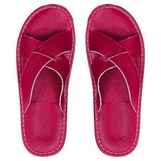 真皮頭層牛皮防滑室內拖鞋 LS40, 玫紅色, 1雙