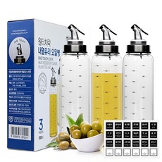 Mirkorea 一鍵式耐熱玻璃油瓶 500ml x 3入 + 調味料標籤, 1套