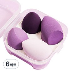 에이러블 B1754 메이크업 쿠션 퍼프 4종 + 케이스, 6세트, 퍼플