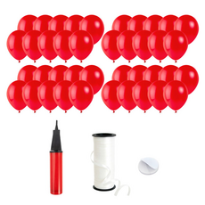 火箭氣球 30cm 200入 + 手動打氣筒 + 雙面膠帶 200入 + 緞帶 5mm x 90m, 珍珠紅, 1套