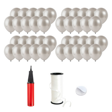 火箭氣球 30cm 200入 + 手動打氣筒 + 雙面膠帶 200入 + 緞帶 5mm x 90m, 珠光銀色, 1套