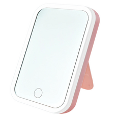 LED化妝鏡, 帶燈光, 可調節亮度, USB充電, 135° 旋轉摺疊, 粉色