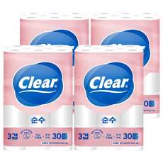 Clear 純天然紙漿 3層 高級捲筒衛生紙, 4個, 20m, 30入