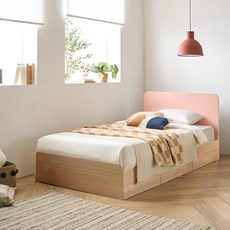 리바트 커먼베드 자녀가구 심플형 헤드 침대 서랍형 방문설치, 핑크 + 내추럴바디