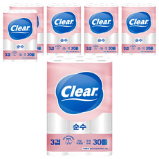 Clear 純天然紙漿 3層 高級捲筒衛生紙, 6個, 20m, 30入