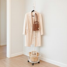 라이프란스 철제 이동식 스탠드 옷걸이 바스켓 행거, 화이트