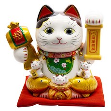 perfect理想 日本金運招財貓 招財納福 生意興隆 陶瓷擺飾, 白色 + 金色 + 紅色