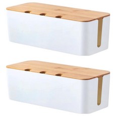 isona 愛收納 三孔竹板延長線收納盒 L 41 x 16 x 14cm, 白色, 2個