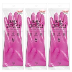 LOTTE 樂天 E.Life 橡膠手套, 粉色, M, 3組