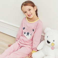 LollyTree 兒童用30支單面九分熊臉圖案家居服上下套裝