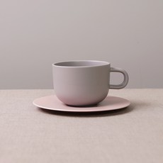 BOWLBOWL 韓國製 Bowl Bowl Home Party 咖啡杯+杯碟組, 煙灰色+嫩粉色, 1套