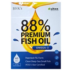 BHK's 88% Omega-3 魚油軟膠囊 專利rTG型 西班牙大廠Solutex魚油, 60顆, 1盒