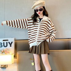 ORANGEDAMOM 女童條紋拉鍊翻領開襟衫