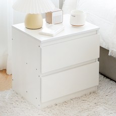 코멧 홈 베이직 2단 서랍 침대 사이드 협탁, 화이트, 1개