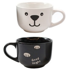 ROYAL BODEN 小熊印花單柄多功能餐碗 500ml, 黑色+白色, 2入