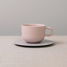 BOWLBOWL 韓國製 BowlBowl 家庭派對咖啡杯 + 杯碟組, 藕粉色+煙灰色, 1套
