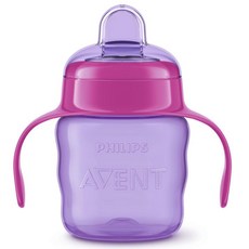PHILIPS 飛利浦 AVENT 新安怡 基本款雙耳練習水杯 防漏 Spout 一字型鴨嘴 氣閥 把手防滑設計 柔軟矽膠鴨嘴, 顏色隨機, 200ml, 1個