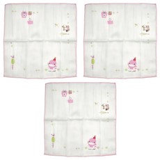 KU.KU Duckbill 酷咕鴨 紗布手帕 3條 100%純棉 台灣製, 狐狸熊緹花, 30 x 30cm