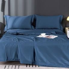 舒柔棉60支天絲床包組 素色 親膚透氣舒適, 單床包 + 枕套, 單人, 深藍色