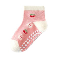 愛北鼻 兒童中筒點膠止滑襪 腳長17-19cm, 1入, 紅櫻桃小兔, L碼