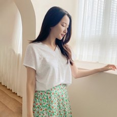 비나인 여성용 통기성 바얀 린넨 티