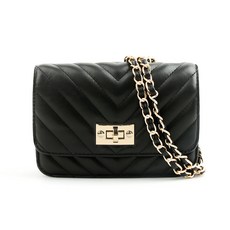 ADDEDIT Rosy菱格紋鏈條迷你包, 黑色