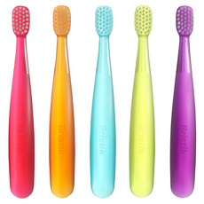 Bristik Ergonomic兒童極細軟毛牙刷組 6個月以上適用, 藍色+黃色+紅色+橘色+紫色, 5支, 1組