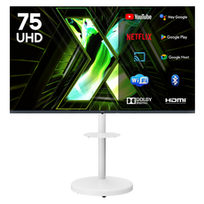 이노스 4K UHD LED 스마트 Ai 구글 3.0 TV + FS-30 대형 무빙 TV 스탠드 화이트 세트, X75, 방문설치, 이동형 스탠드, 190.5cm