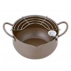 KAI 貝印 深型油炸鍋 附溫度計 附網, 20cm, 鐵灰色, 1個