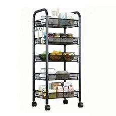 E家工廠 五層置物架推車, 黑色