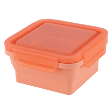 HOUSUXI 舒希 正方形矽膠折折盒 杏橙色 168g 500ml, 1入, 1個