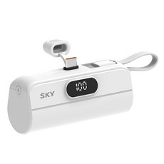 SKY 필 X13 Pro PD 케이블 휴대용 미니 LED 도킹형 보조배터리 5000mAh C타입 20W, 화이트, SKY-X13PD(C타입)