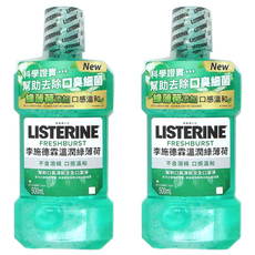LISTERINE 李施德霖 溫潤綠薄荷漱口水, 抗菌防護 口腔清潔 無酒精配方 500ml, 溫潤綠薄荷, 2瓶