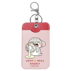 CCHING 青青文具 好想兔 皮革卡套鑰匙圈, 吹涼涼 粉紅色, 1個