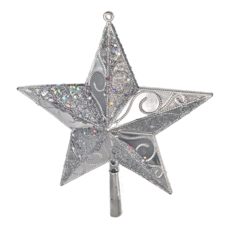 亮粉樹頂星 塑膠材質, 23 x 21cm, 銀粉 + 銀底, 1組