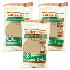 Kyowa 協和紙工 無漂白咖啡濾紙 80張, 日本製造 100%原木紙漿製成 2-4人用, 3包