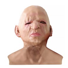 仿真光頭老人連脖橡膠頭套 37*36*56cm, 1個, 淺褐色