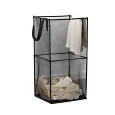 網格折疊洗衣籃 大容量收納 透氣網口設計, 黑色, 66 x 33 x 33cm