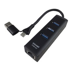 iLeco 3.2HUB 千兆網卡 Type C+A 兩用 USB 3.2 Gen1 5Gbps 3合1傳輸 充電, LAN-RU33, 1個, 黑色