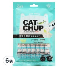 CAT CHUP 貓咪 肉泥 牛磺酸配方 14g x 7條, 鮪魚+蟹肉, 98g, 6袋