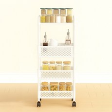 Goruumi 縫隙層架 廚房多用途收納櫃 4層, 白色